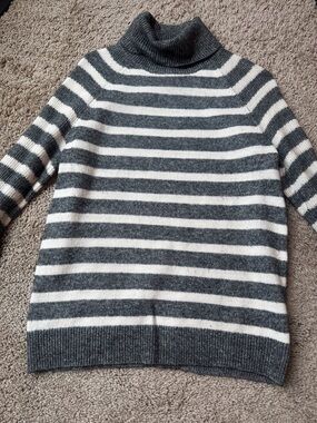 Loft Striped Gray and White Turtleneck Sweater - Women's Cozy Knit
